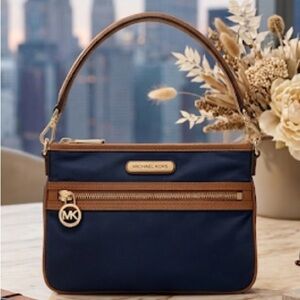 MICHAEL KORS Navy and Tan Clutch